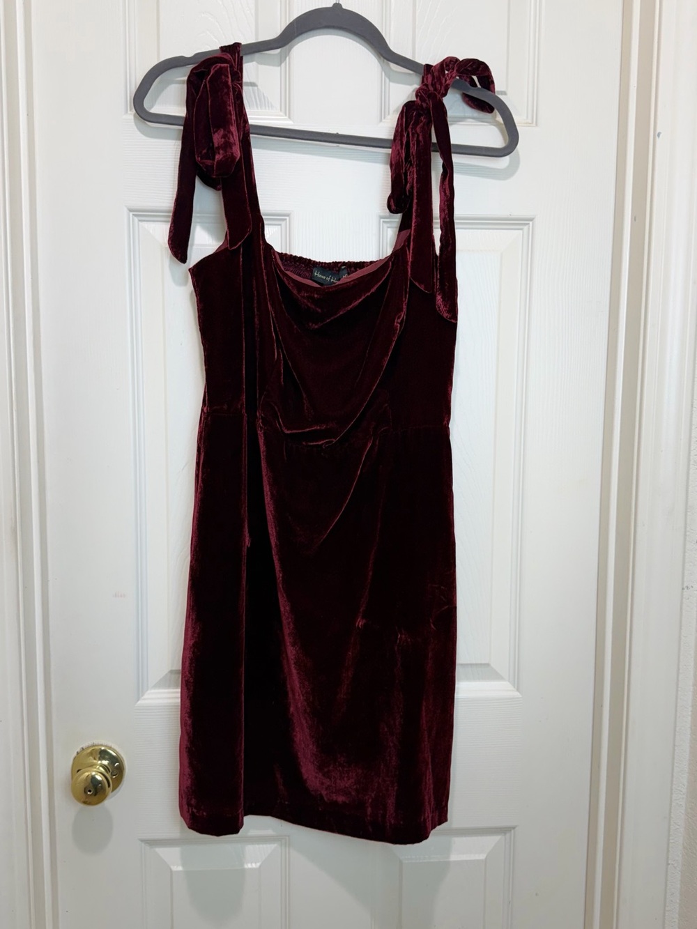 House of Harlow 1960 Burgundy Velvet Tie-Shoulder Mini Dress - Picture 2 of 8